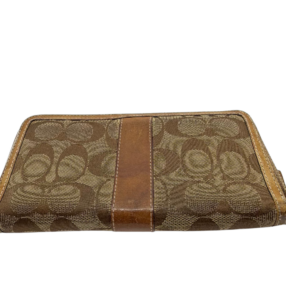 Coach Zip Around Brown Signature C Canvas Leather Wallet